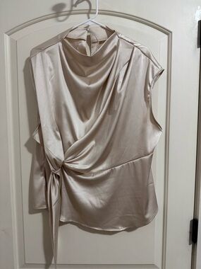 Silky Draped Tie-Waist Sleeveless Top - Cream